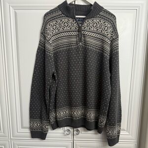 Chaps Men’s XL Grey/White 1/4 Zip Fairisle Classic Fit Pullover Sweater Winter
